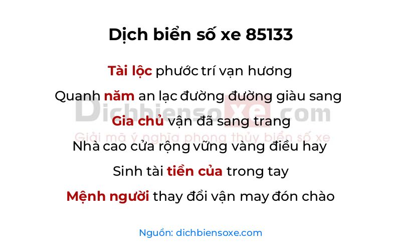 Dịch thơ biển số 85133