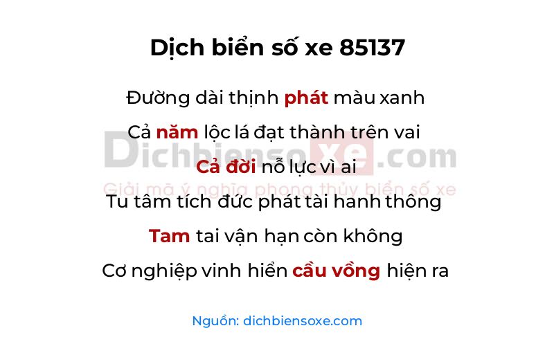 Dịch thơ biển số 85137
