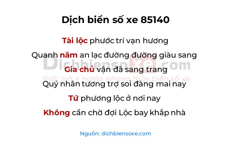 Dịch thơ biển số 85140