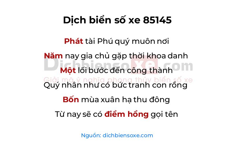 Dịch thơ biển số 85145