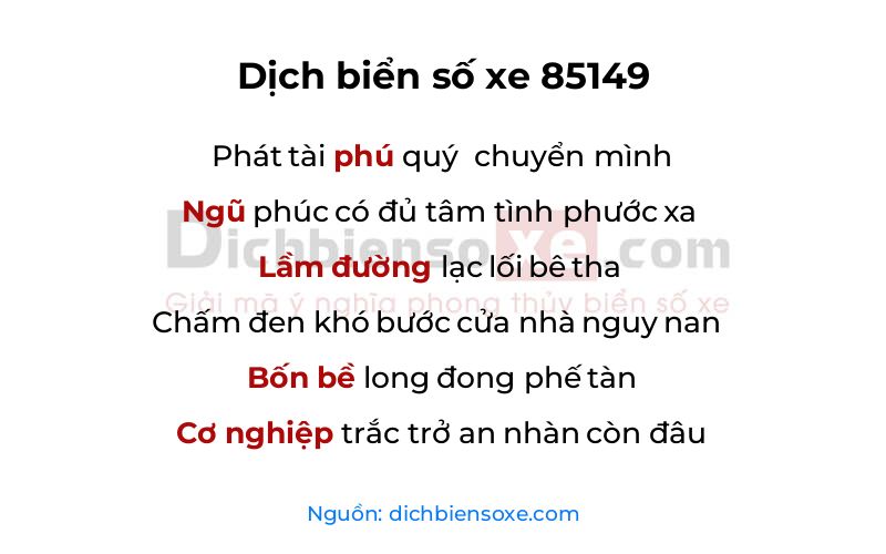 Dịch thơ biển số 85149