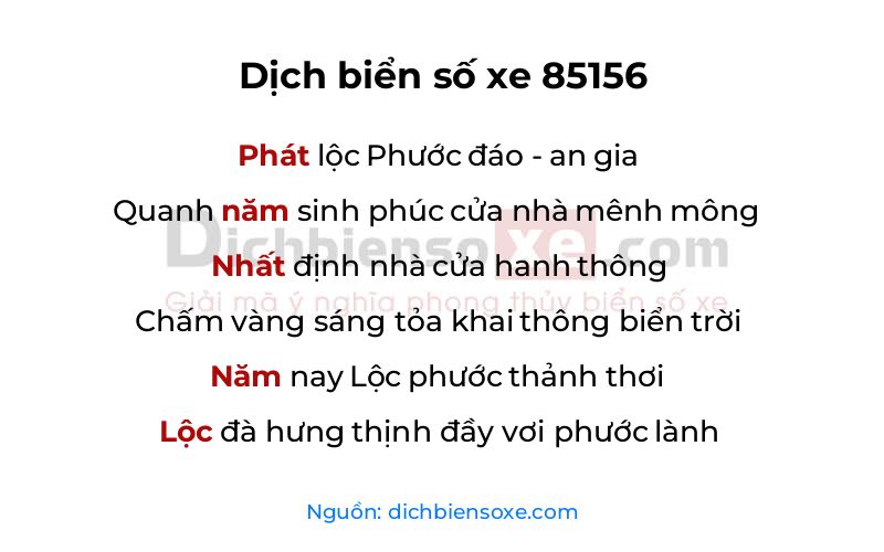 Dịch thơ biển số 85156