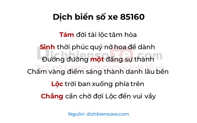 Dịch thơ biển số 85160