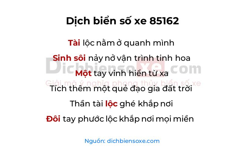Dịch thơ biển số 85162