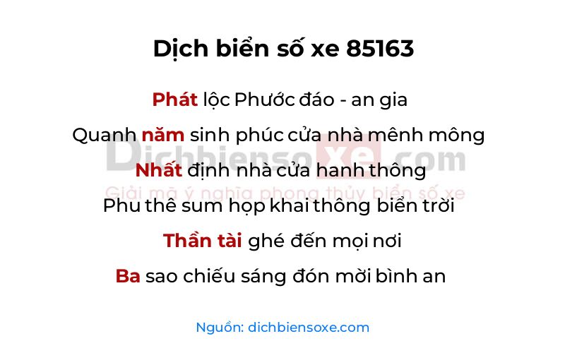 Dịch thơ biển số 85163