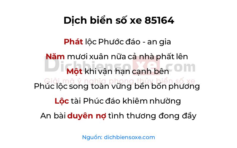 Dịch thơ biển số 85164