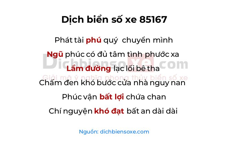 Dịch thơ biển số 85167