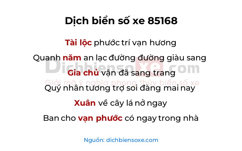 Dịch thơ biển số 85168