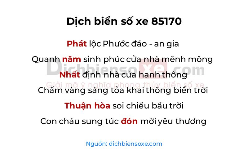 Dịch thơ biển số 85170