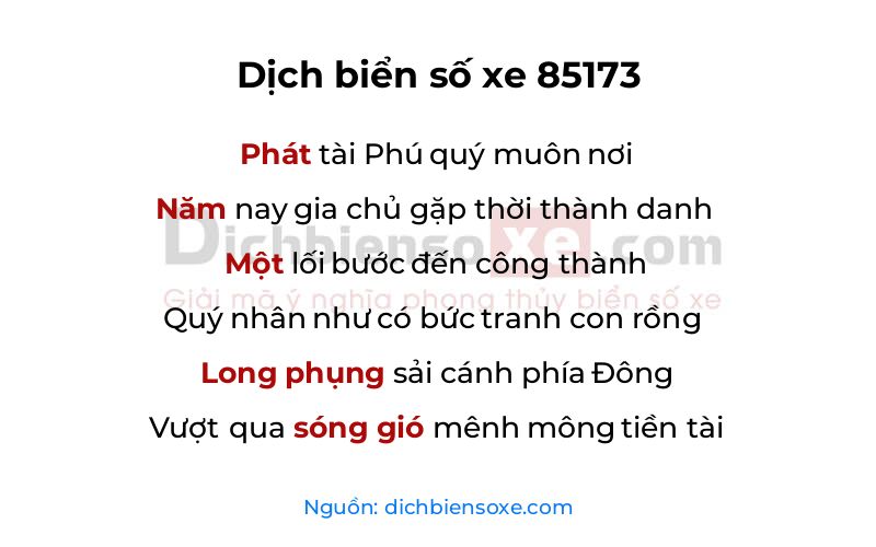 Dịch thơ biển số 85173