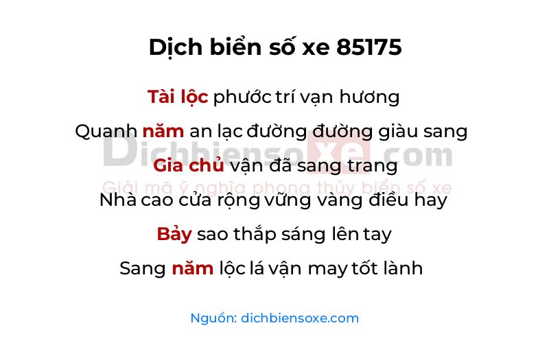 Dịch thơ biển số 85175