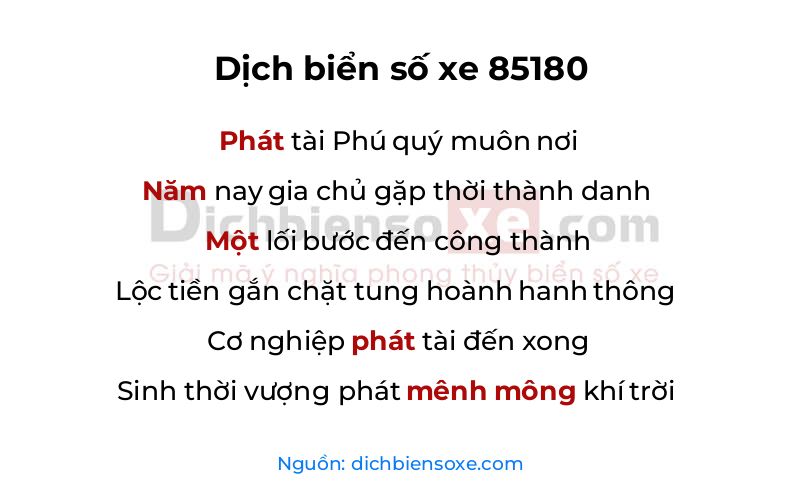 Dịch thơ biển số 85180