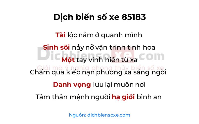 Dịch thơ biển số 85183