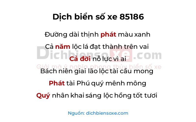 Dịch thơ biển số 85186
