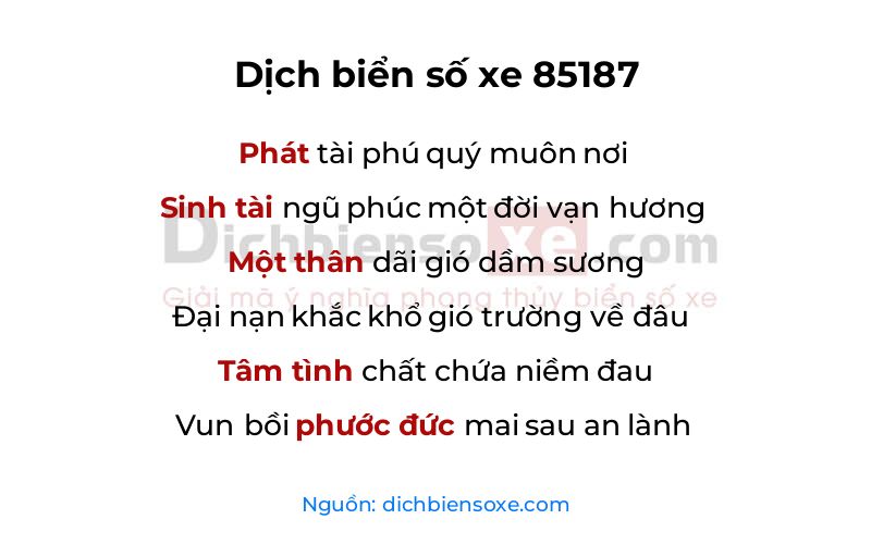 Dịch thơ biển số 85187