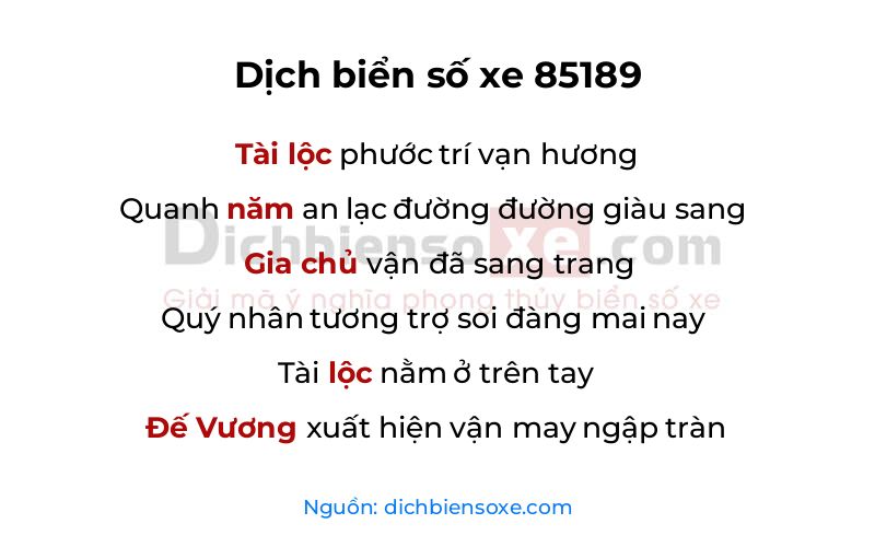 Dịch thơ biển số 85189