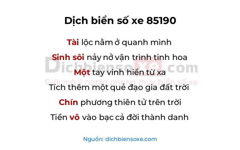 Dịch thơ biển số 85190