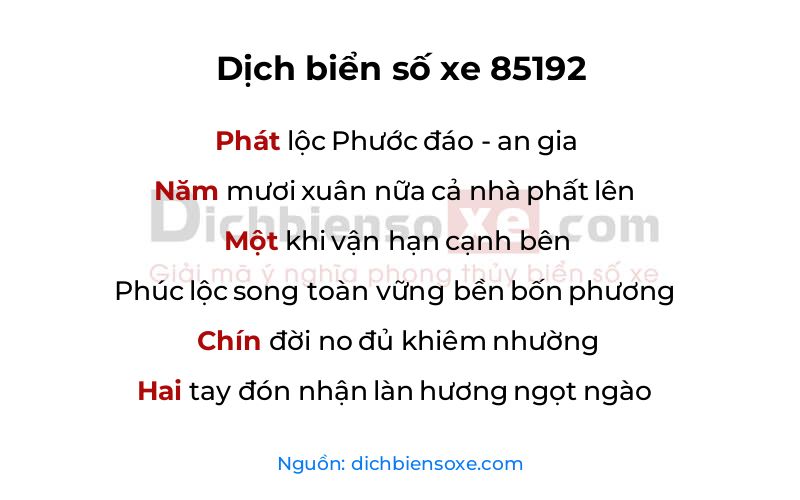 Dịch thơ biển số 85192