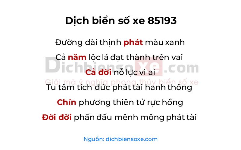 Dịch thơ biển số 85193