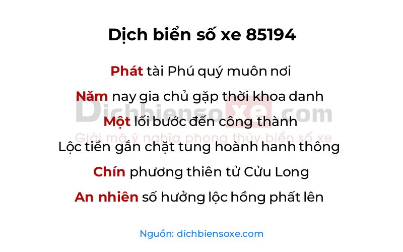 Dịch thơ biển số 85194