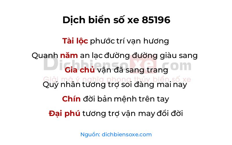Dịch thơ biển số 85196