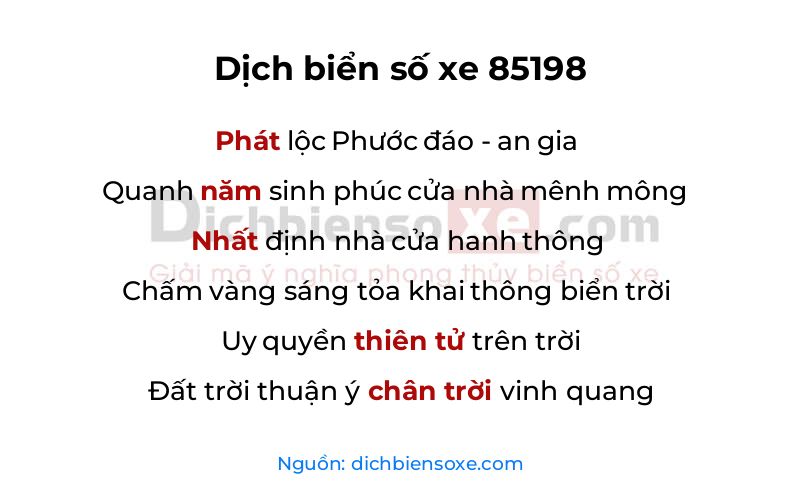 Dịch thơ biển số 85198