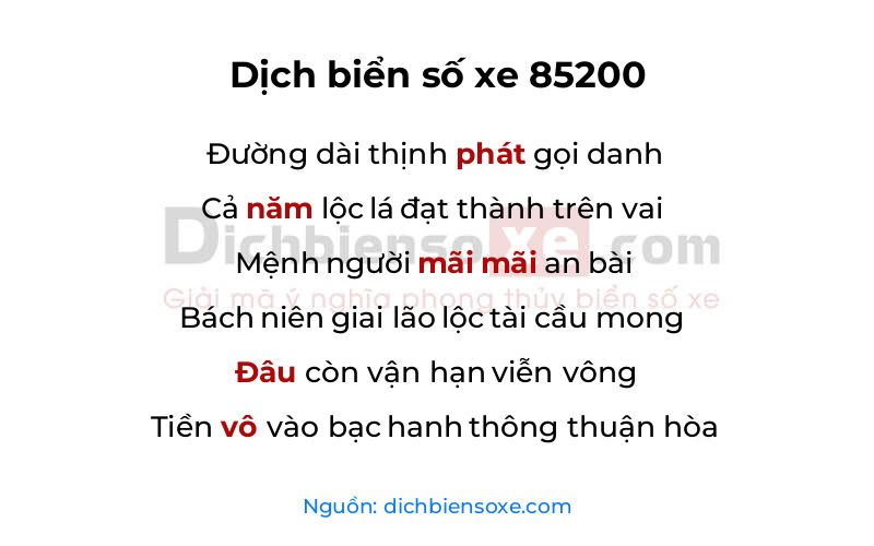 Dịch thơ biển số 85200