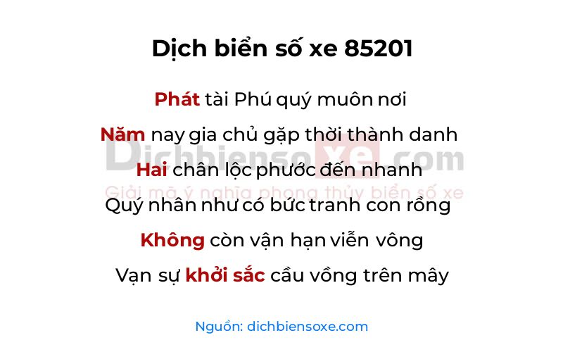 Dịch thơ biển số 85201