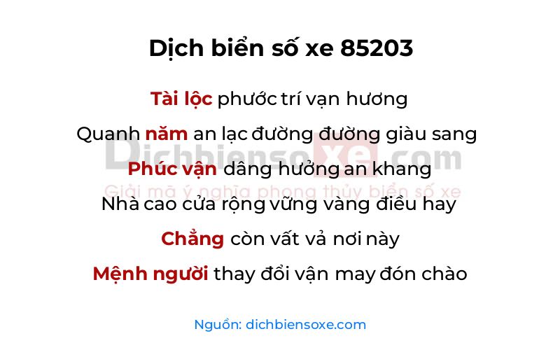 Dịch thơ biển số 85203