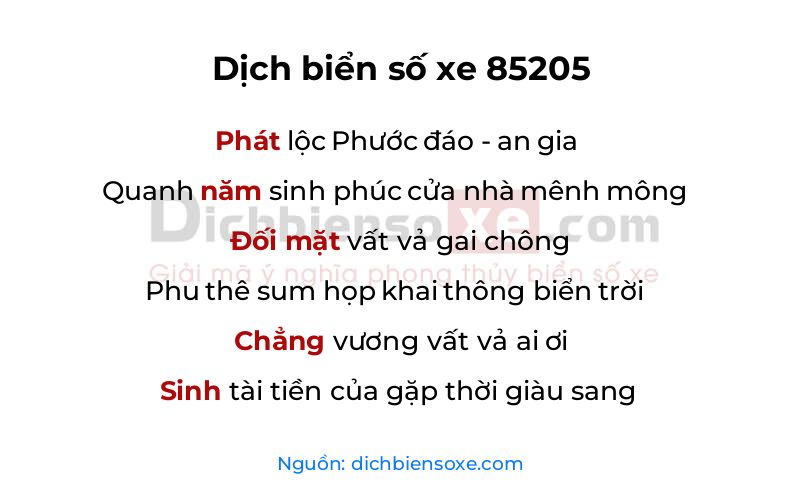 Dịch thơ biển số 85205