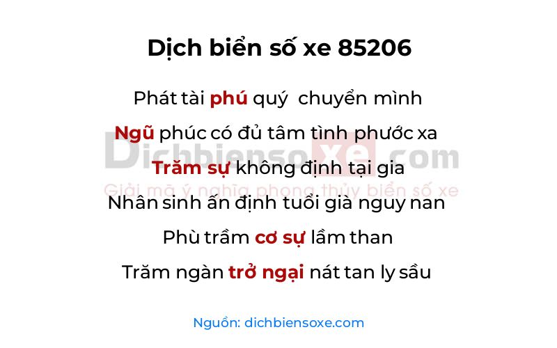Dịch thơ biển số 85206