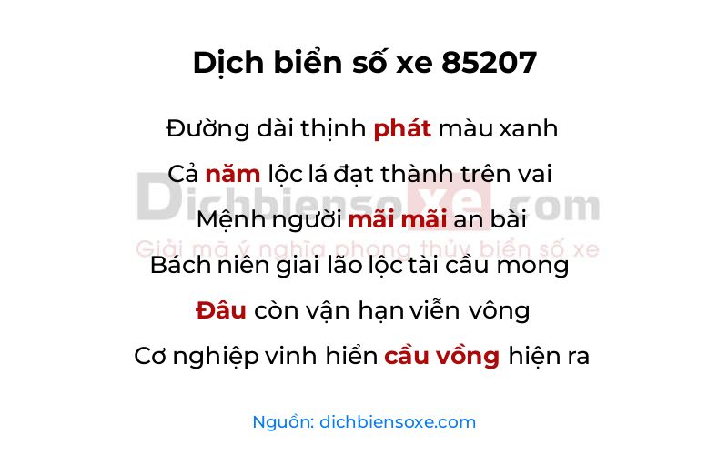 Dịch thơ biển số 85207