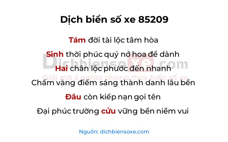 Dịch thơ biển số 85209