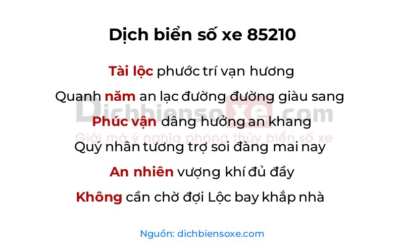 Dịch thơ biển số 85210