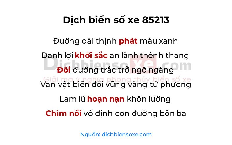 Dịch thơ biển số 85213