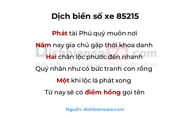 Dịch thơ biển số 85215