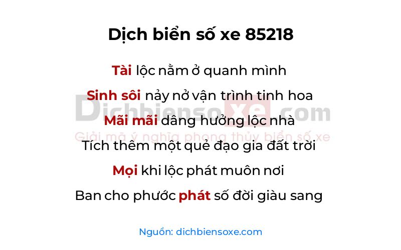 Dịch thơ biển số 85218