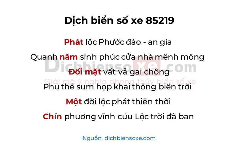 Dịch thơ biển số 85219
