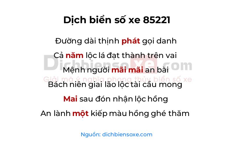 Dịch thơ biển số 85221