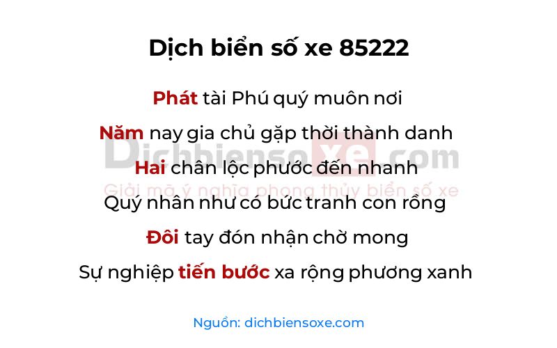 Dịch thơ biển số 85222