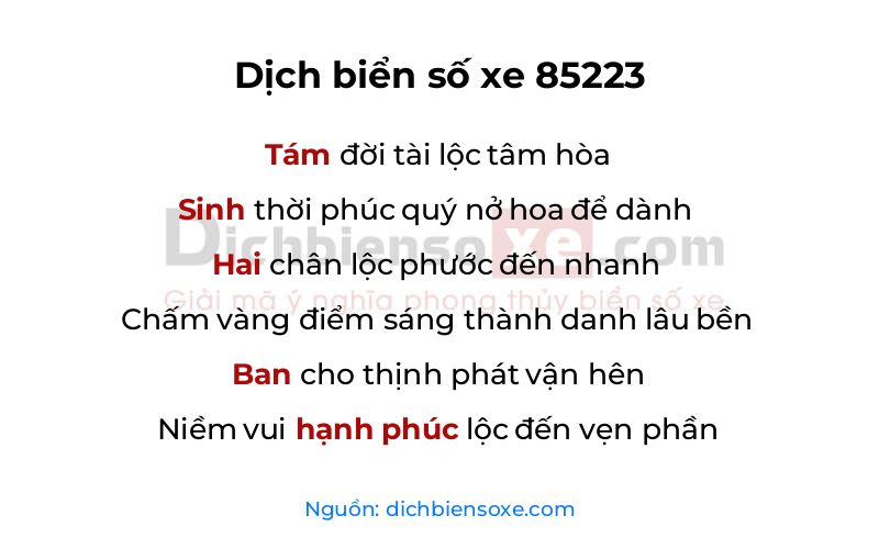 Dịch thơ biển số 85223