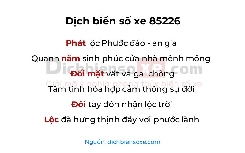 Dịch thơ biển số 85226