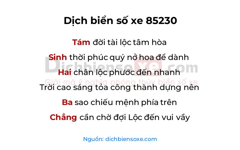 Dịch thơ biển số 85230