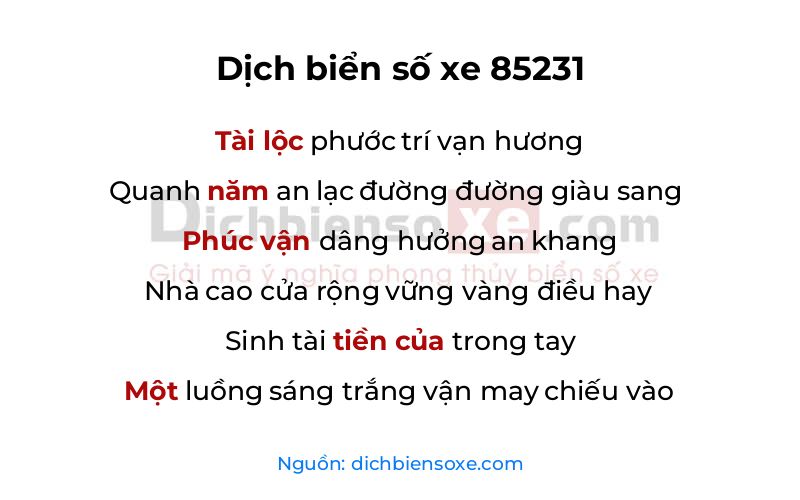 Dịch thơ biển số 85231