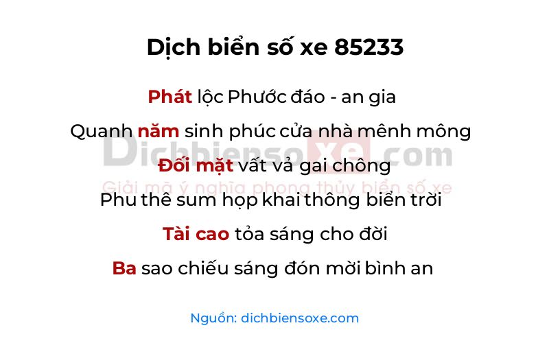Dịch thơ biển số 85233