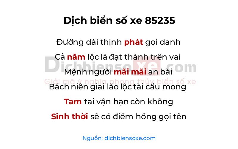 Dịch thơ biển số 85235
