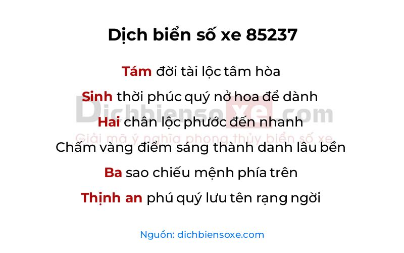 Dịch thơ biển số 85237