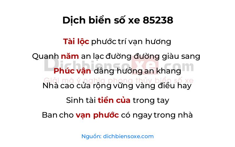 Dịch thơ biển số 85238