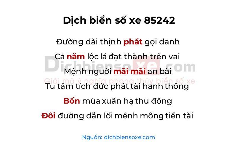 Dịch thơ biển số 85242