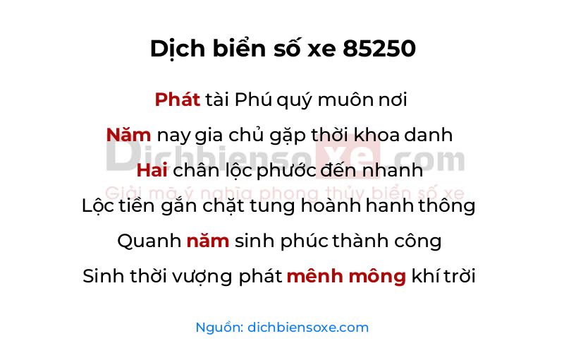 Dịch thơ biển số 85250